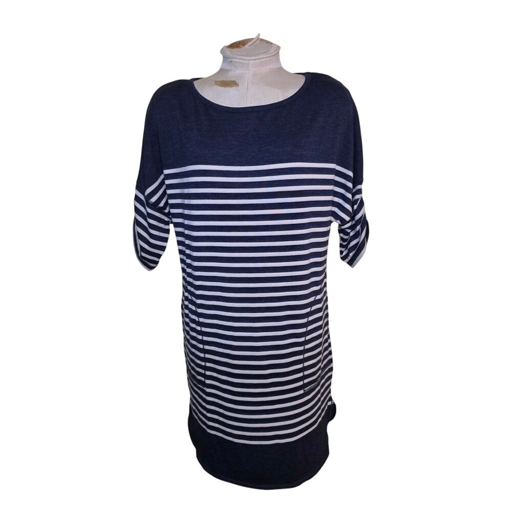 Max Studio Women's Casual Ruched Sleeve Stripe Everyday Dress w/ Pockets‎ Size S